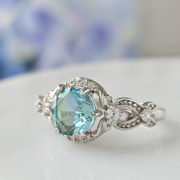 Aquamarine Blue & Teal tourmaline stone ring, 925 Sterling Silver Charmed Aroma - Picture 5 of 5